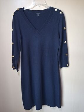 Talbots Navy Sweater Dress W/Gold Button Details; Size M